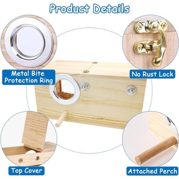 Bird Nesting Breeding Box with Perch Wood Bird House - Picture 4 of 6